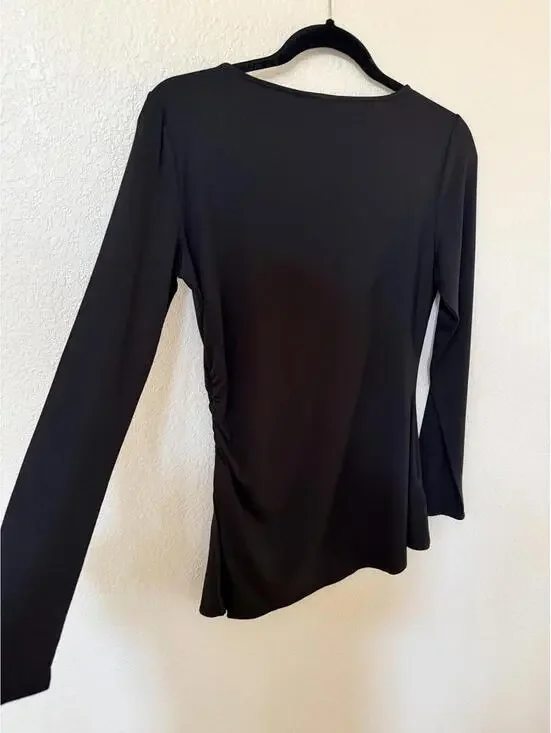 New Reformation Margot Asymmetric Peplum Knit Top In Black Size L - Picture 5 of 8